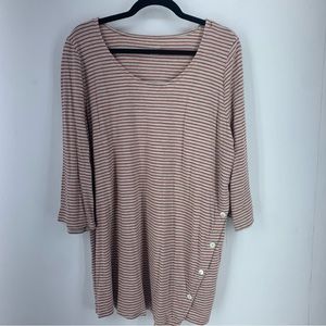 J Pure Jill Womens XL Asymmetric Button Tunic Shirt Top Stripes Stretch Red